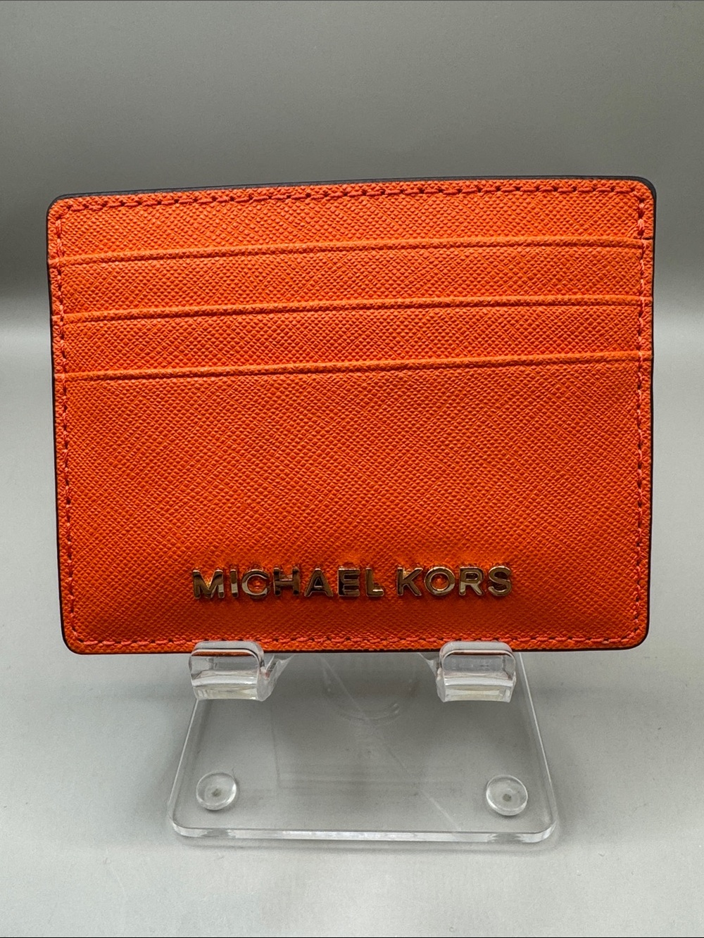 Michael Kors Orange Leather Card Case with Gold Logo